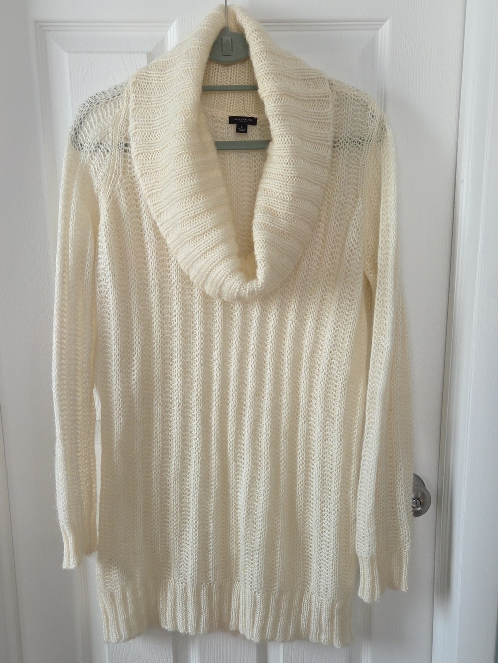 Ann Taylor Mohair Alpaca Wool Blend Cowl Neck Sweater Ivory Cozy L